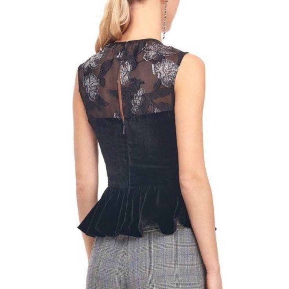 Rebecca Taylor velvet floral organza peplum top size 6 - Picture 2 of 8